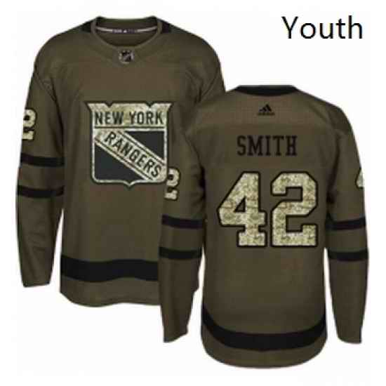 Youth Adidas New York Rangers 42 Brendan Smith Authentic Green Salute to Service NHL Jersey